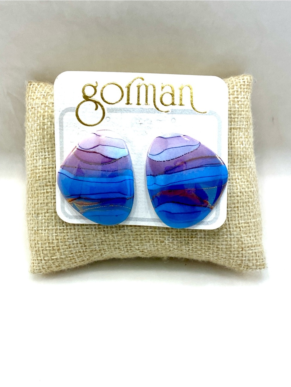 VTG Gorman California Ceramic Painted Organic Abstract Landscape Earrings